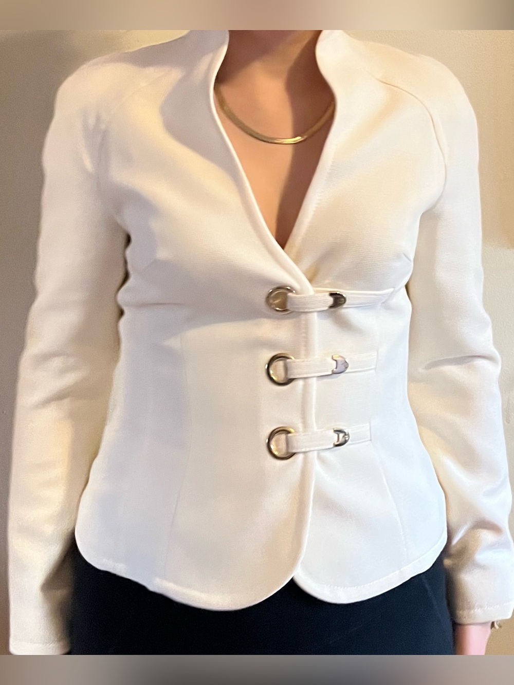 White Women's Fitted Jacket with Gold Buckle Closures ( Escada )